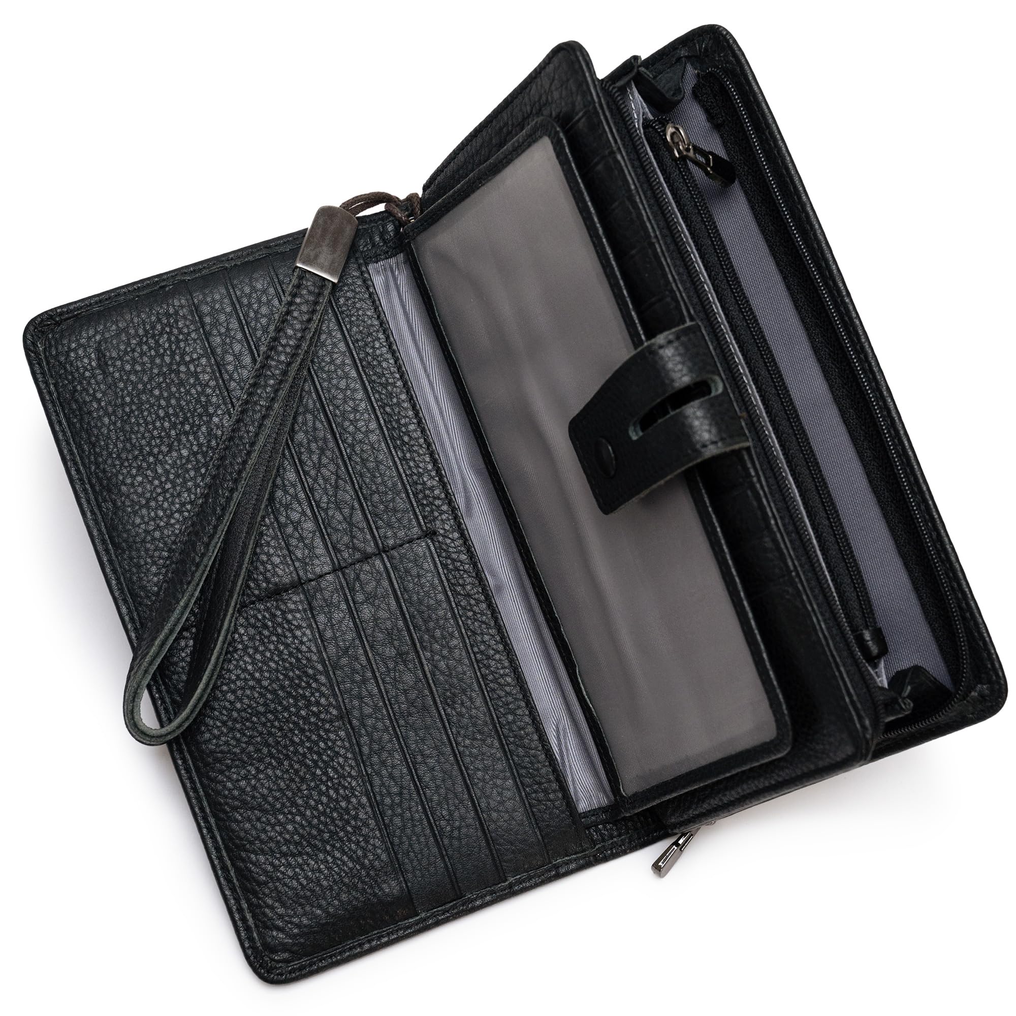 Bveyzi Women's RFID Leather Wristlet Wallet - Large Phone Checkbook Holder with Zipper Pocket | RFID Blocking Organizer for Credit Cards & Cash | Perfect for Shopping, Travel & Everyday Use