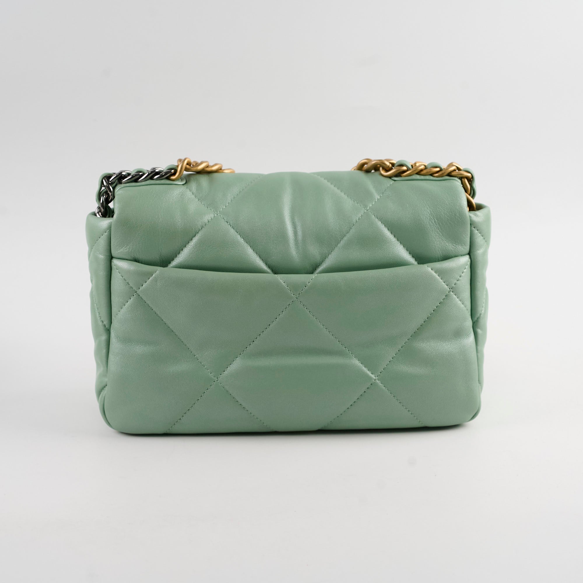 Chanel Small 19 Handbag Iridescent Green Leather Crossbody Bag with Microchip - Perfect for Evening Parties, Date Nights & Luxury Fashion Accessories