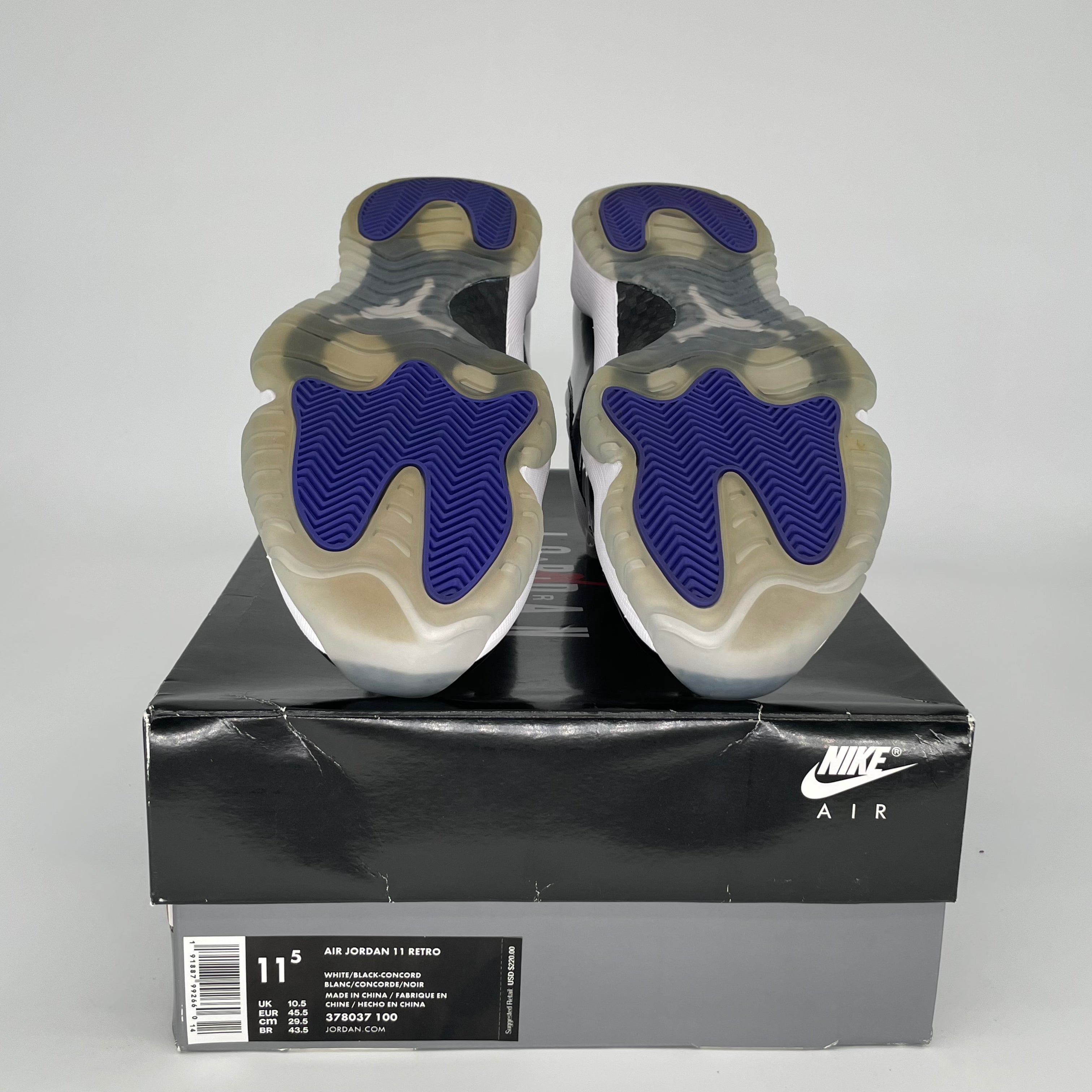 Original Air Jordan 11 Retro 'Concord' Size 11.5 Men's Basketball Shoes 378037-100 - Perfect for Sneaker Collectors & Court Performance
