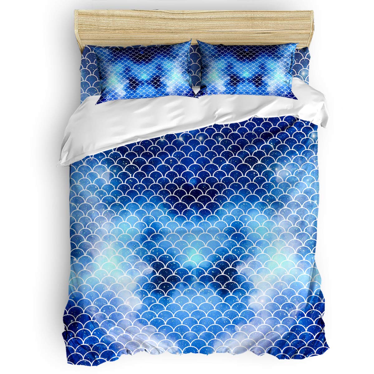 **Queen Size 3D Fish Scale Pattern Duvet Cover Set for Kids & Adults - 1 Comforter Cover, 1 Flat Sheet, 2 Pillowcases - Colorful & Cute Bedding for Girls & Boys - Perfect for Kids' Rooms, Guest Beds & Cozy Bedroom Decor**