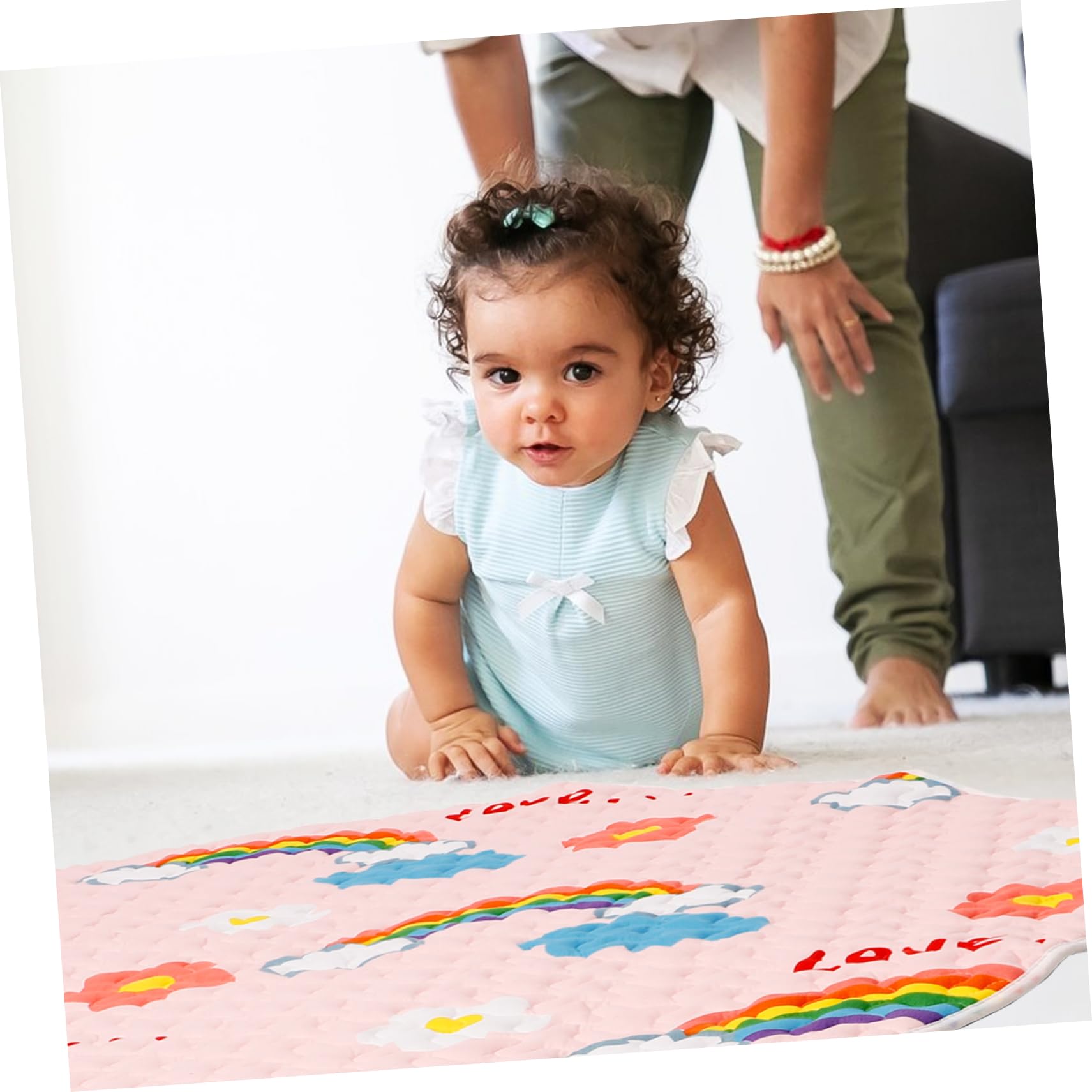 **Soft & Durable Round Baby Play Mat for Toddlers - Non-Slip Crawling Mat for Boys & Girls, High Chair Play Pad, Nursery Floor Mat (Pink) – Perfect for Playtime, Learning & Safe Crawling**