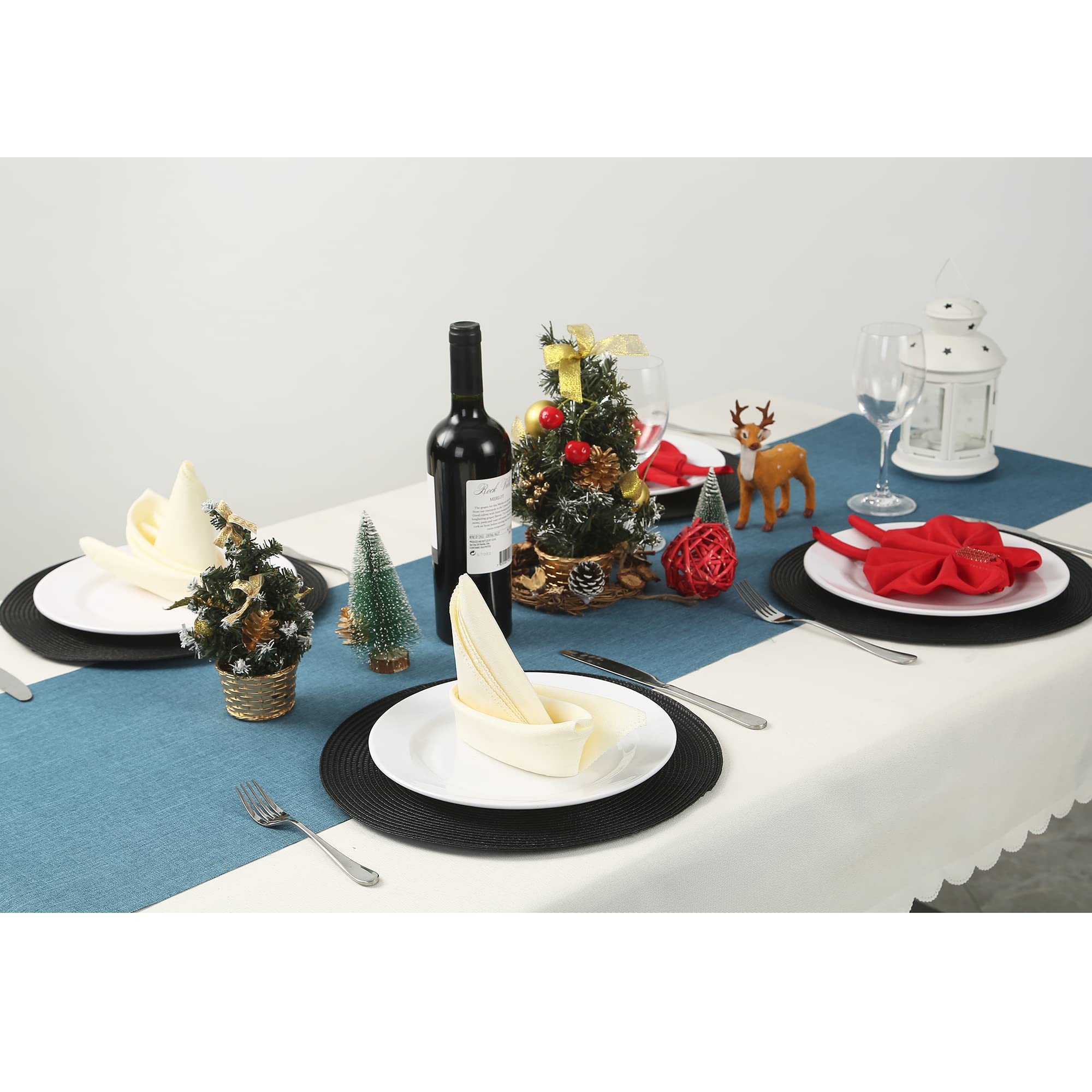 Round Non-Slip Heat Resistant Washable Placemats Set of 6 - 12.6 Inch Small Circle Table Mats for Dining Table (Black) | Perfect for Everyday Meals, Dinner Parties & Home Decor