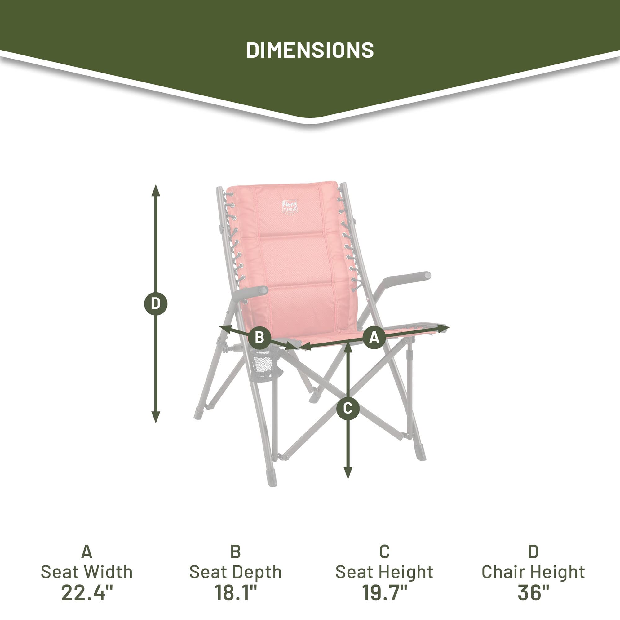 TIMBER RIDGE Heavy Duty Folding Camping Chair for Adults - 300 lbs Weight Capacity, Padded Seat with Armrests & Cup Holder, Portable Collapsible Outdoor Chair for Camping, Beach, Fishing, Picnics, Backyard, Lawn & Tailgating - Red