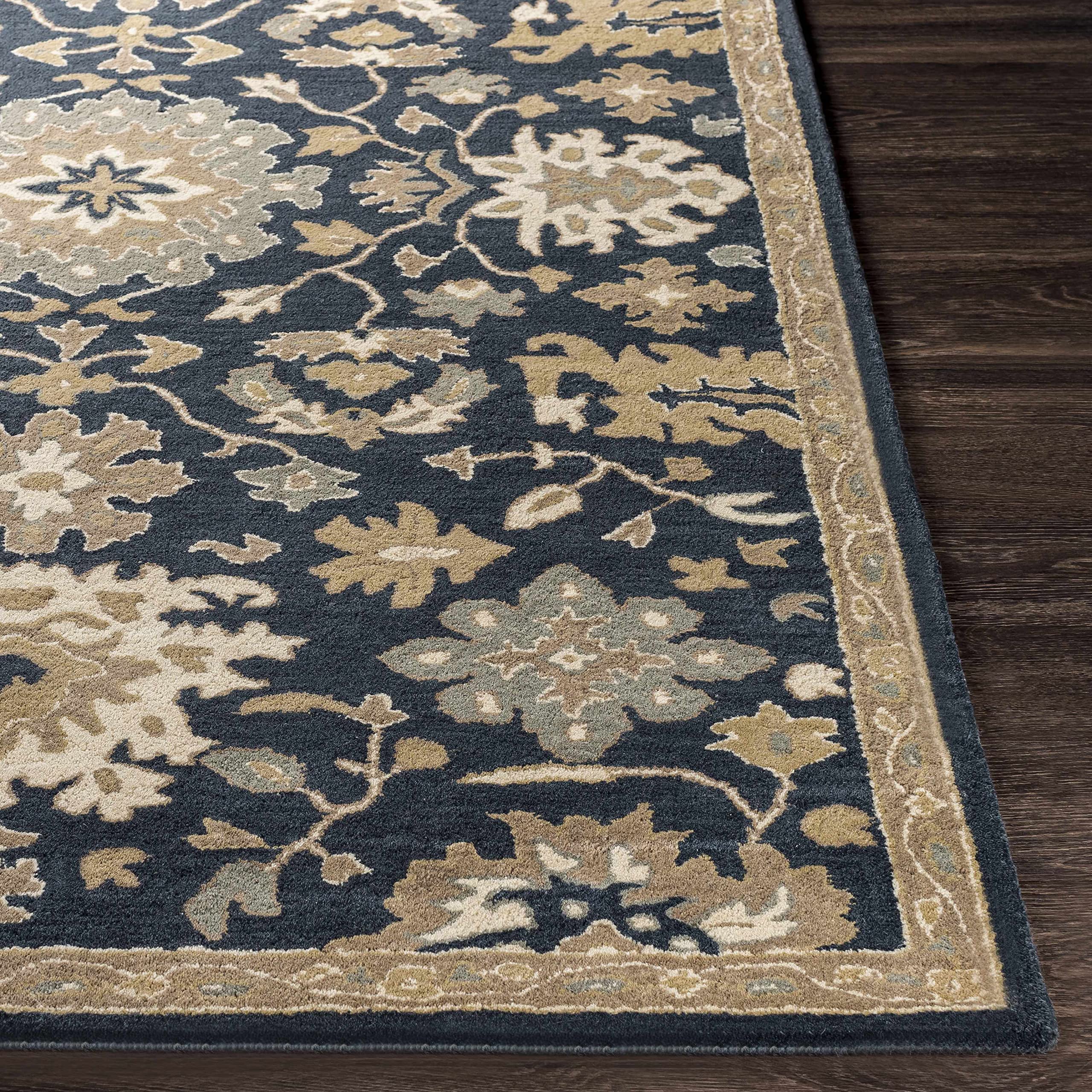 Hauteloom Hazen Wool Area Rug - Traditional Brown, Green, Beige 4' Round - Soft Living Room & Bedroom Rug - Perfect for Cozy Home Decor, Family Gatherings & Relaxing Spaces