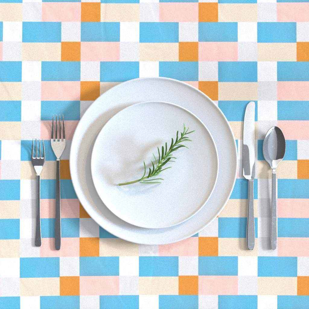 Custom Printed Cotton Sateen Tablecloth 70x108 Inches - Retro Checkered Geometric Pastel Design for Nursery, Baby Quilt & Table Linens | Perfect for Dining Room Decor, Baby Shower & Home Decor