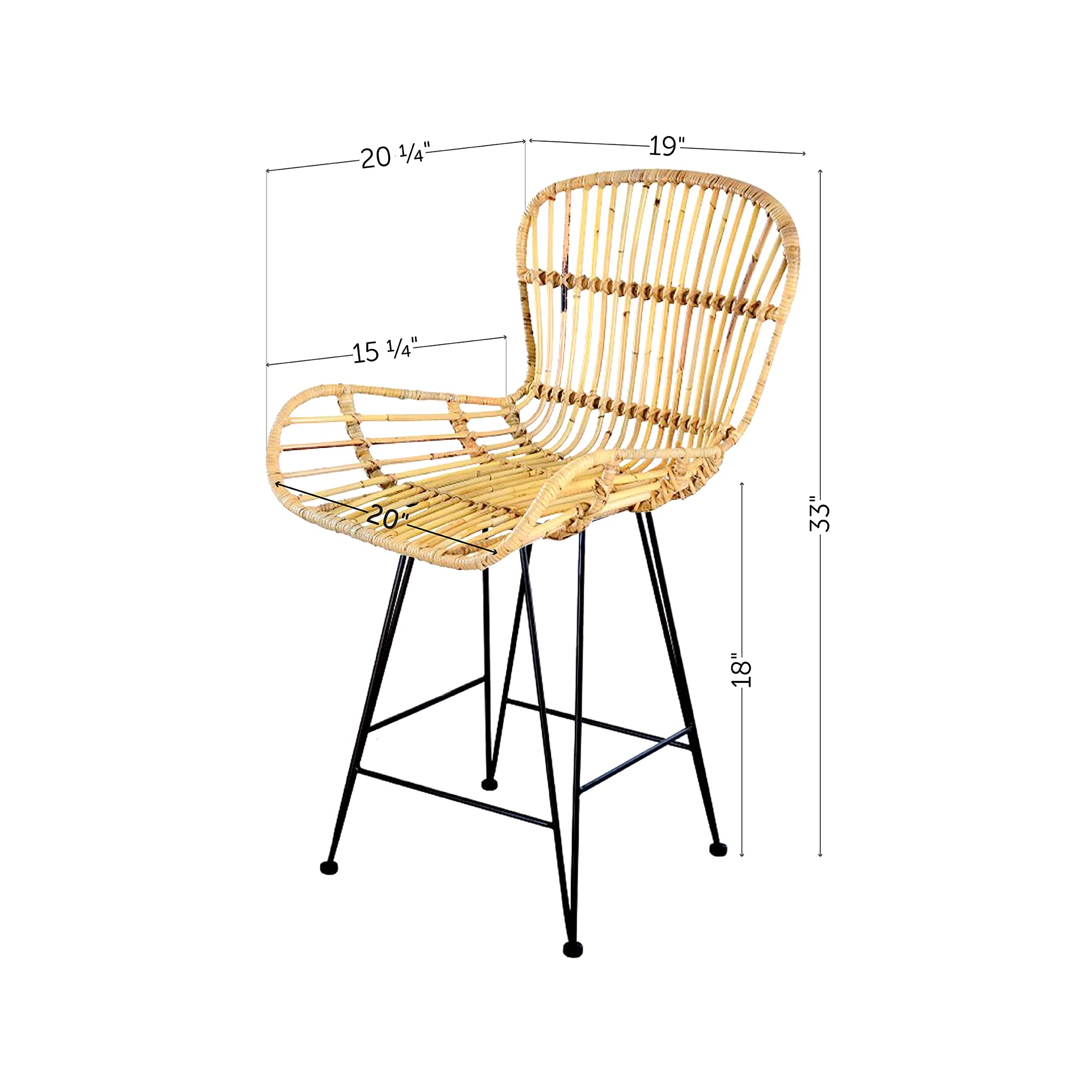 South Shore Balka Dining Chairs with Armrests, Set of 2 - Rattan & Black Modern Kitchen Chairs for Dining Room, Breakfast Nook or Patio