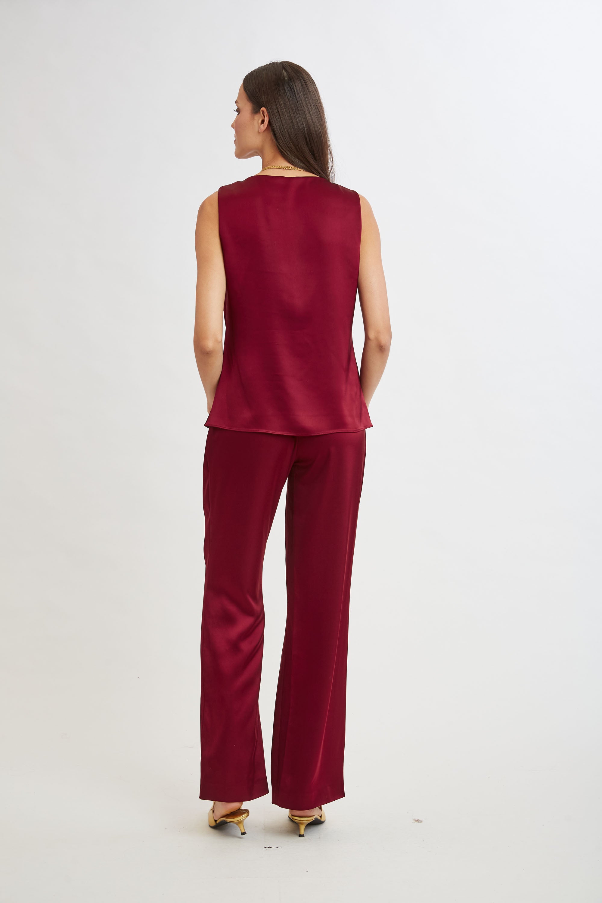 Satin Cowl Neck Blouse for Women - Elegant Long Sleeve Tops in Sangria Red | Perfect for Office Wear, Date Night & Special Occasions