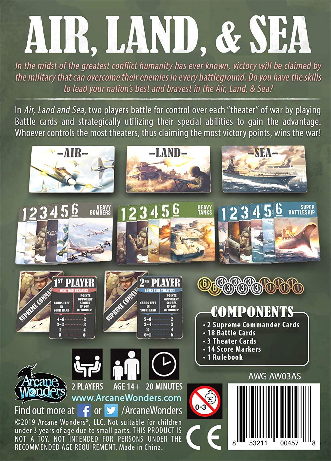 Arcane Wonders Air Land & Sea Revised Edition - Strategic 2 Player Card Game for Teens & Adults (Ages 14+) | 20 Min Playtime | Perfect for Game Nights, Travel & Family Bonding