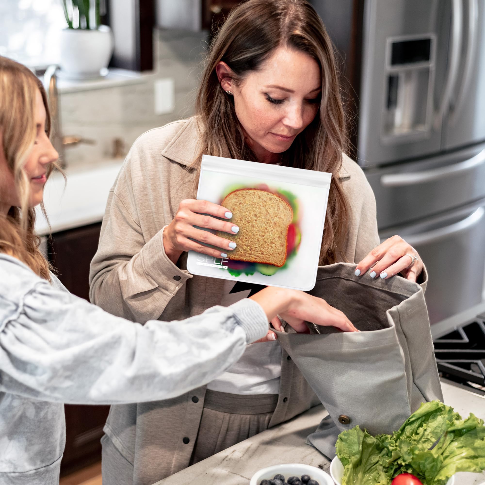 SPLF 12-Pack Reusable Food Storage Bags - 5 Sandwich, 5 Snack & 2 Gallon BPA-Free Freezer Bags | Leakproof Silicone & Plastic-Free | Dishwasher Safe for Fridge & Lunch Organization | Perfect for Meal Prep, School Lunches & Camping