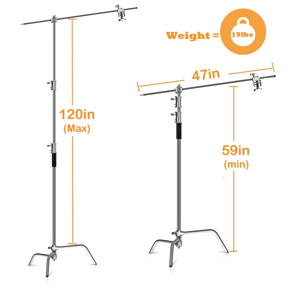 Heavy Duty 10ft C Stand with Boom Arm - Professional Photography Light Stand for Studio, Video Reflector, Monolight & Backdrops - Perfect for Portrait, Product Photography & Video Production