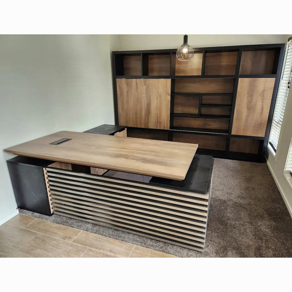 Premium Electric Sit Stand Desk with Right Return - 2.2M Warm Oak & Black Finish | Adjustable Height Home Office Desk for Ergonomics & Productivity | Perfect for Remote Work, Gaming & Study Spaces