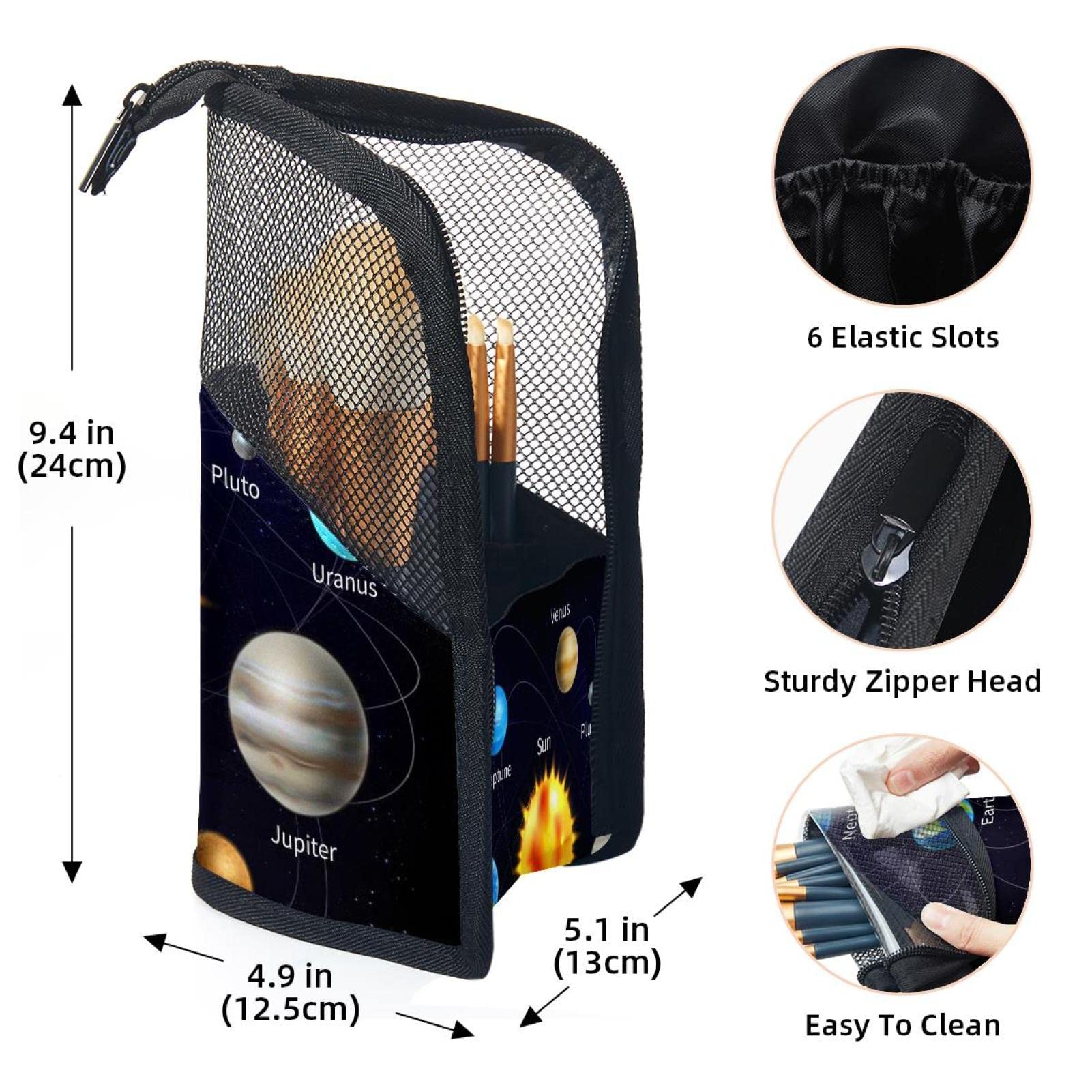12-Piece Makeup Brush Organizer Bag with Solar System Design - Portable Cosmetic Brush Holder Case for Travel & Home Storage - Includes Planet Names for Educational Fun