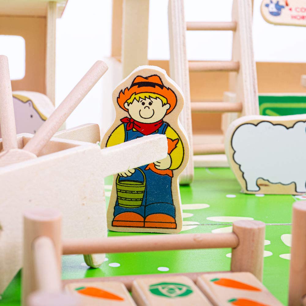 Bigjigs Toys Wooden Farm Set - 50 Piece Educational Farm Animal Playset with Tractor, Barn & Fence | Montessori Learning Toys for Toddlers & Kids | Pretend Play, Farm-Themed Birthday Gifts, Classroom Activities