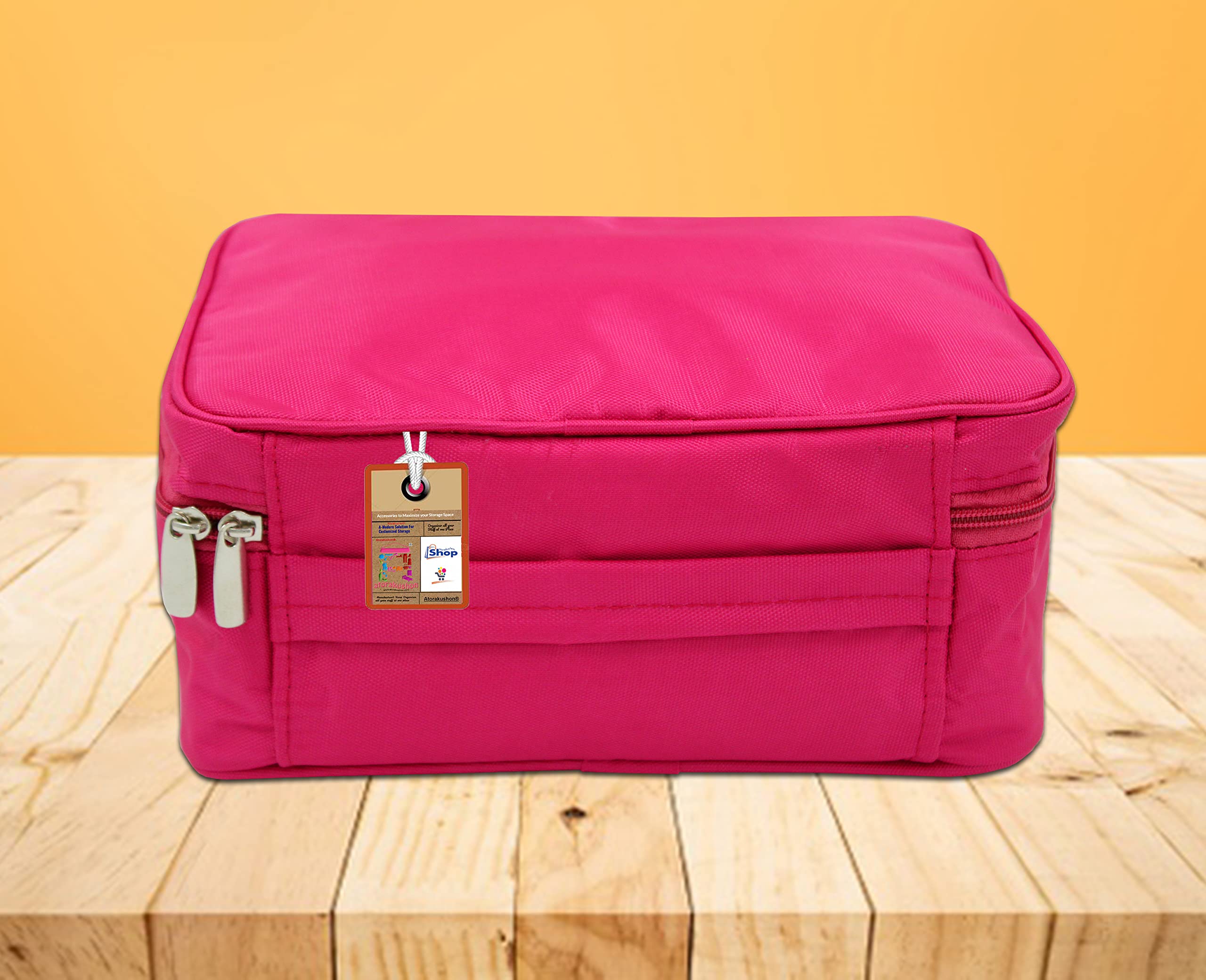 Waterproof Fabric Cosmetic Bag for Women - Adjustable Makeup Pouch & Jewelry Organizer, Travel Vanity Case with Multiple Compartments, Pink Grooming Storage Box for Home, Office and Vacation Use