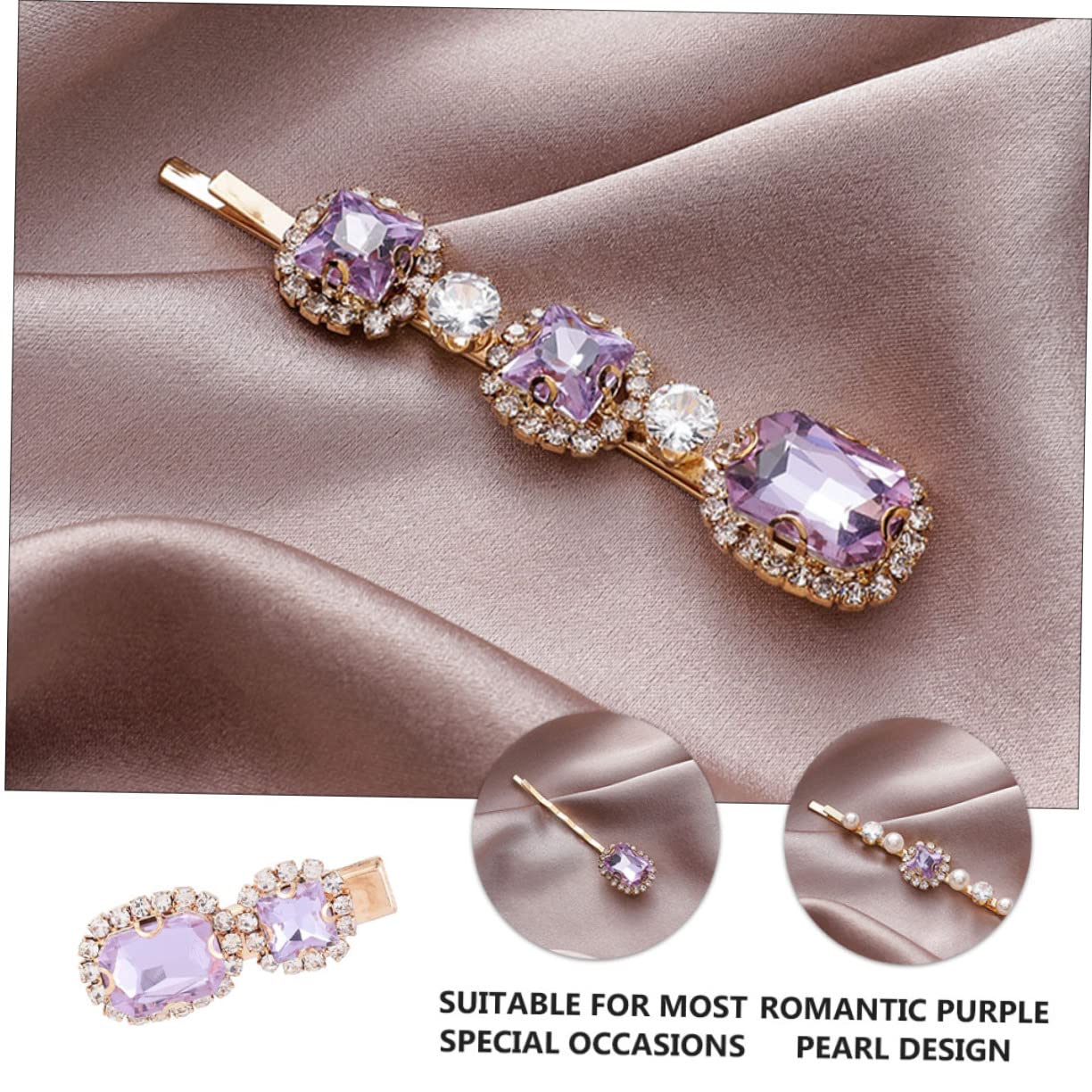 FOMIYES 5Pcs Pearl Hair Clips for Women - Rhinestone Hair Barrettes, Bridal Hairpins, Vintage Alloy Hair Toppers & Tiaras (Purple) - Perfect for Weddings, Prom, Parties & Special Occasions
