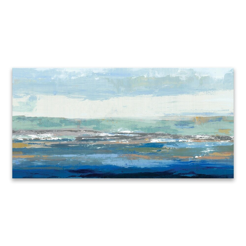 Big Wave Hand Embellished Canvas Wall Art - 40x20 Inches Multi-Color Ocean Painting - Perfect for Beach House Decor, Living Room & Bedroom Wall Decor