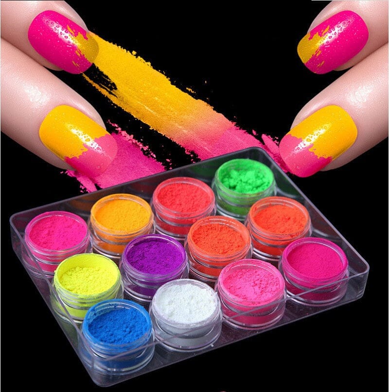Vibrant NEON Fluorescent Pigments Set - 12 Bright Colors for DIY Crafts, Art Projects & Nail Art | Perfect for UV Blacklight & Glow in the Dark Effects