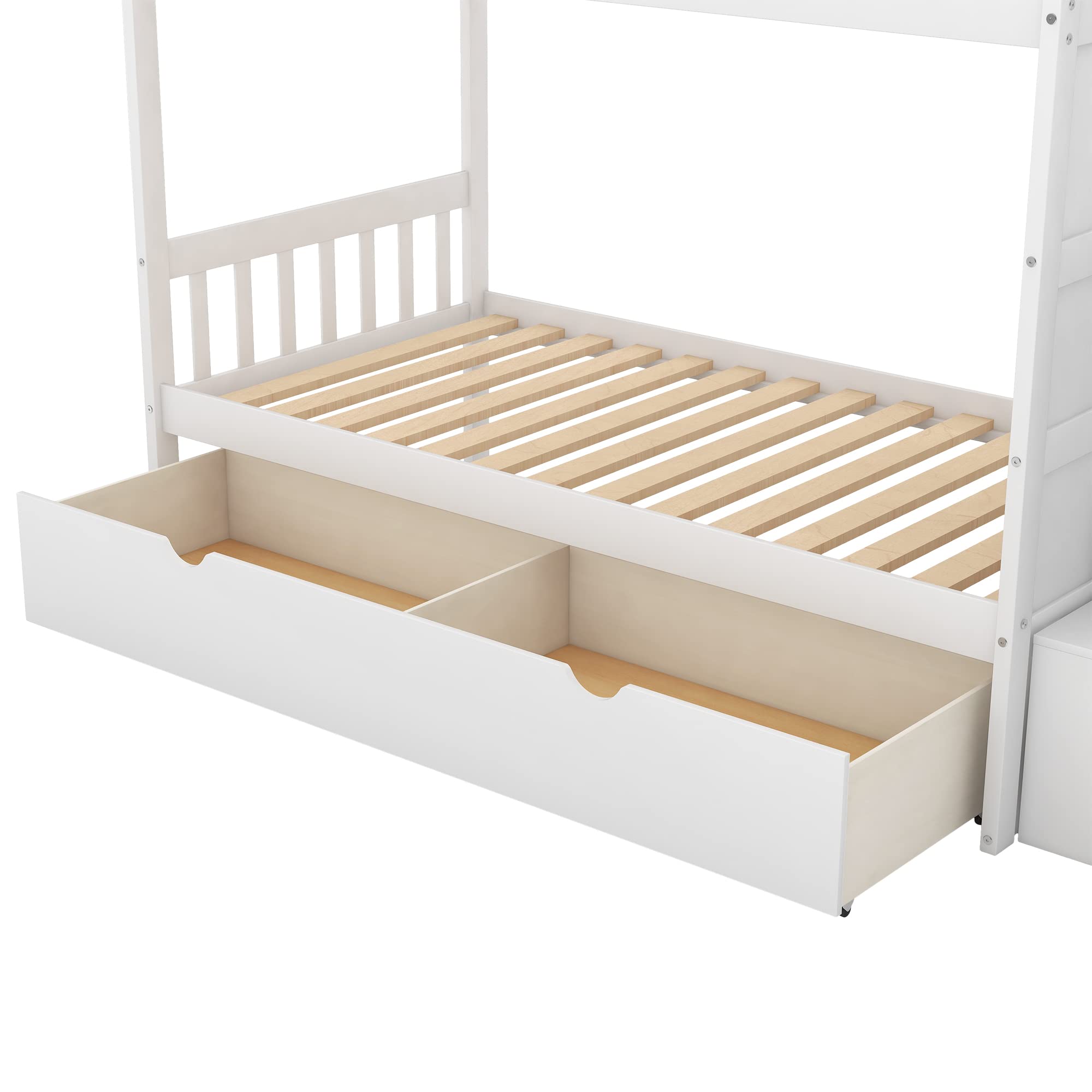 Convertible Twin Over Full Bunk Bed with Storage - Solid Wood Frame for Kids & Adults - Space-Saving Bedroom Furniture for Small Rooms