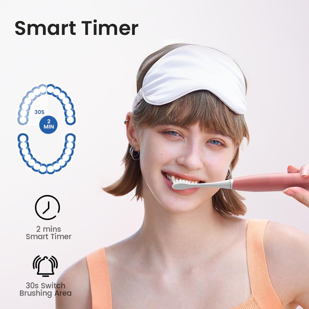 Oclean Electric Toothbrush for Adults - 150 Days Battery Life, USB Rechargeable Sonic Toothbrush with 6 Brush Heads & Travel Case, 5 Cleaning Modes & Smart Timer - Perfect for Travel, Home & Daily Oral Care