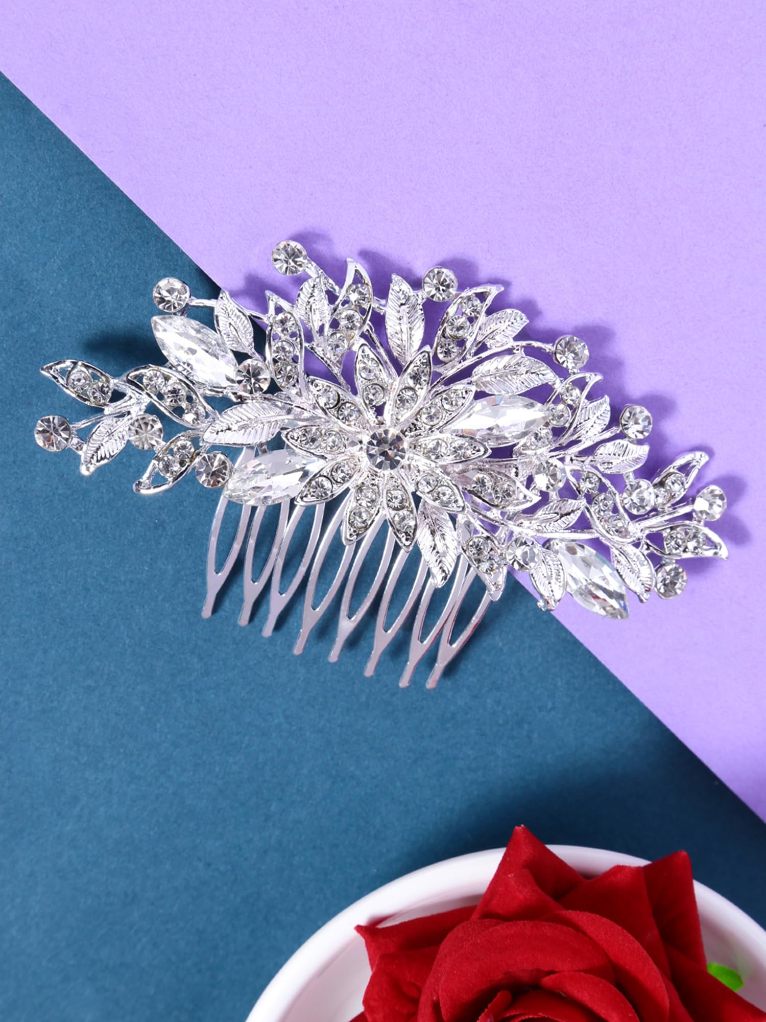 **Elegant Yellow Crystal Floral Hair Comb Pin for Women - Western Bridal Wedding Hair Accessories, Side Comb Clip for Special Occasions & Everyday Wear**    *Use Cases: Perfect for weddings, proms, parties, or adding a touch of elegance to your daily hairstyle.*