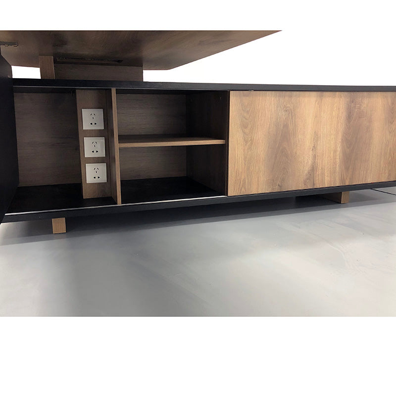 EASTON Executive Desk with Right Return 2.2m to 2.4m Warm Oak & Black - Modern Office Desk for Home & Business Workspaces