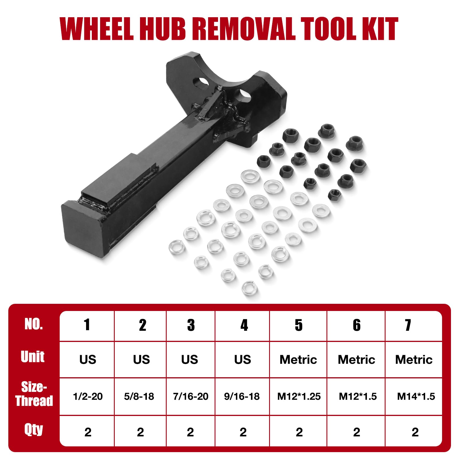 8629 Wheel Hub Puller & Bearing Removal Tool Kit - Compatible with 5/6/8 Bolt Axle Stud Hubs (Includes Nuts & Washers) - ATD Tools Replacement - Perfect for DIY Auto Repair & Maintenance (Black)