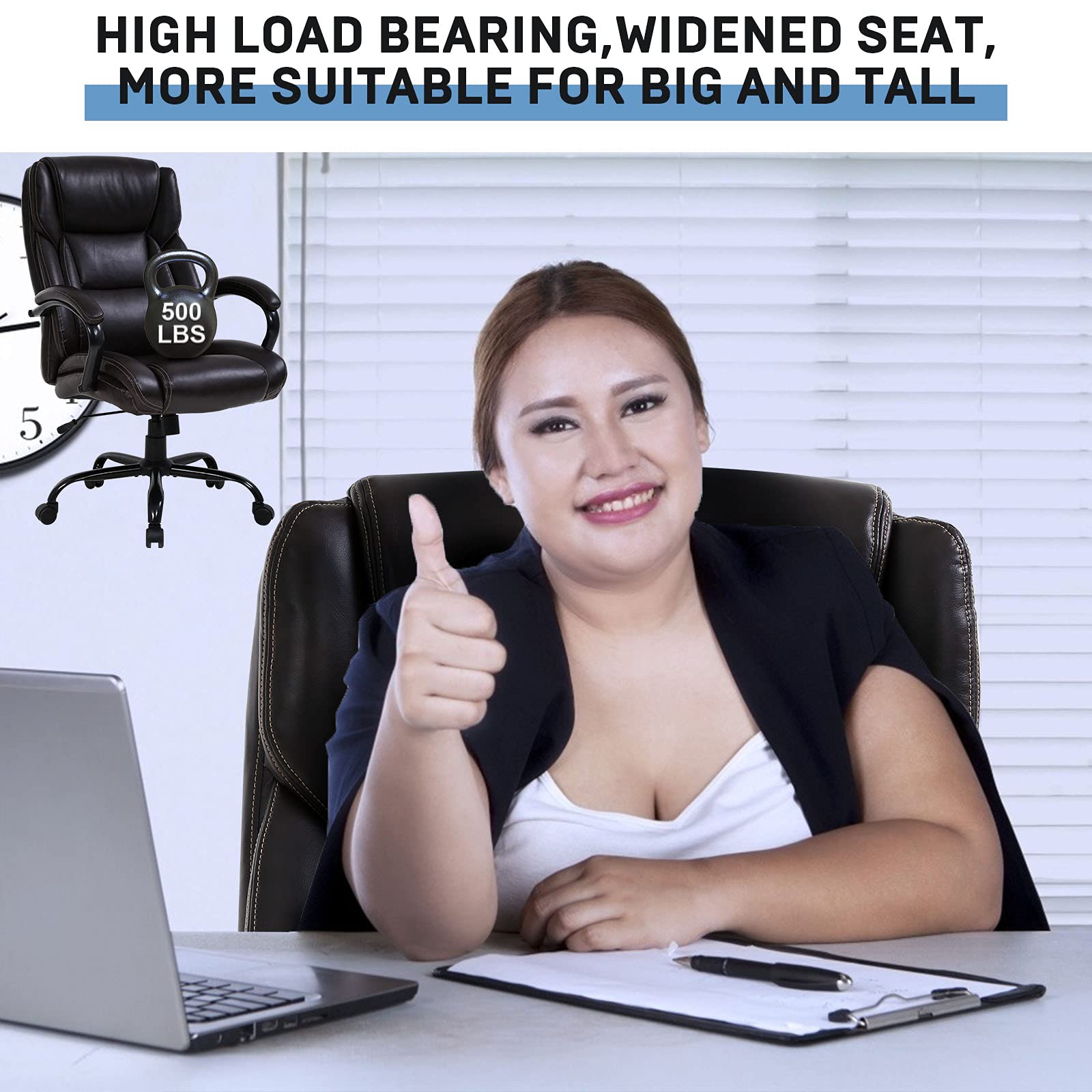 Big and Tall Office Chair Heavy Duty 500 lbs Capacity - Wide Seat Ergonomic Computer Chair with Massage, Padded Armrests & Lumbar Support - Modern Rolling Swivel Desk Chair for Home Office, Gaming & Workspace (Black)