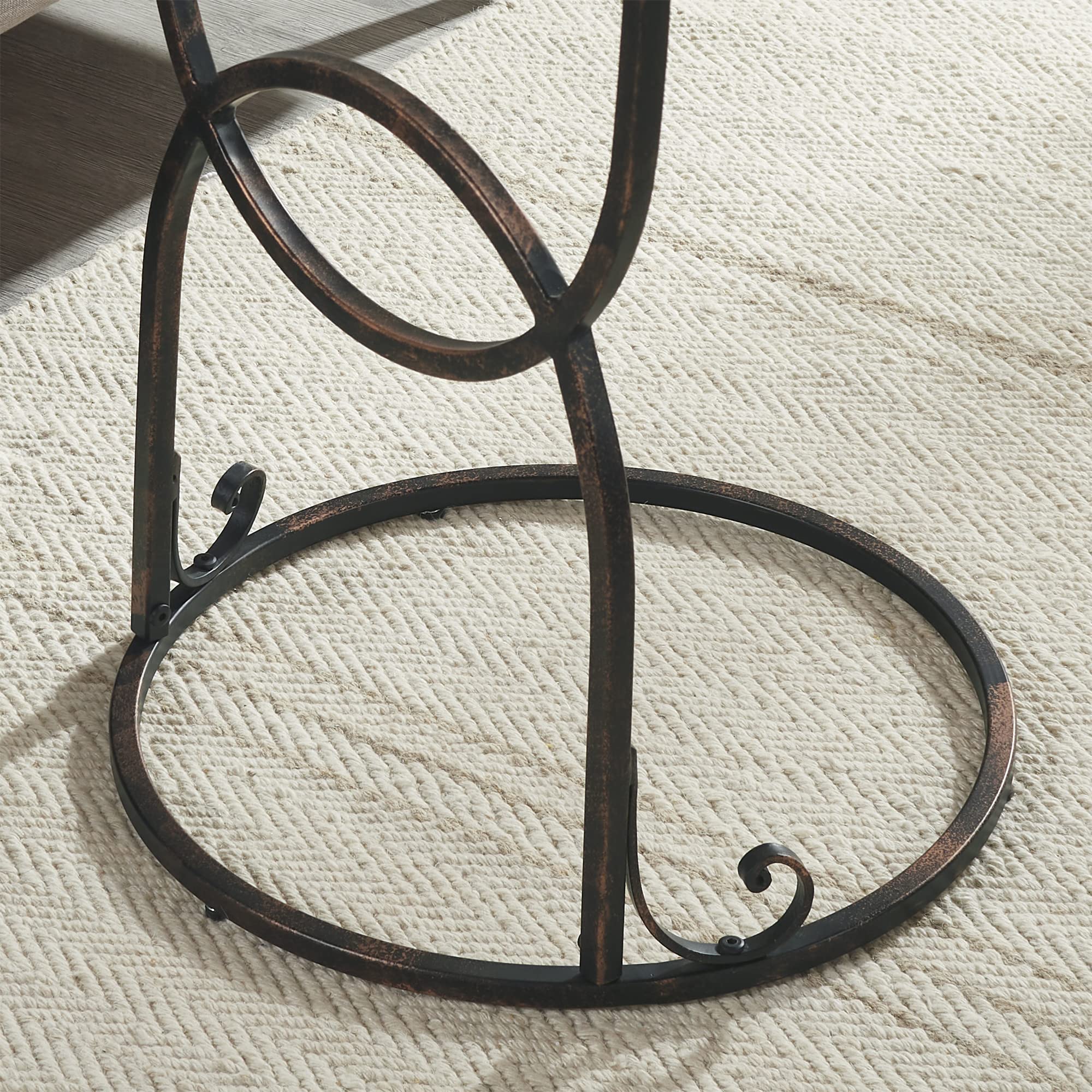 FirsTime & Co. Natural and Black Jace Carved C End Table - 18x18x26.75 Inch Wood & Metal Side Table, Nightstand for Living Room, Bedroom, Office - Rustic Home Decor Accent Piece
