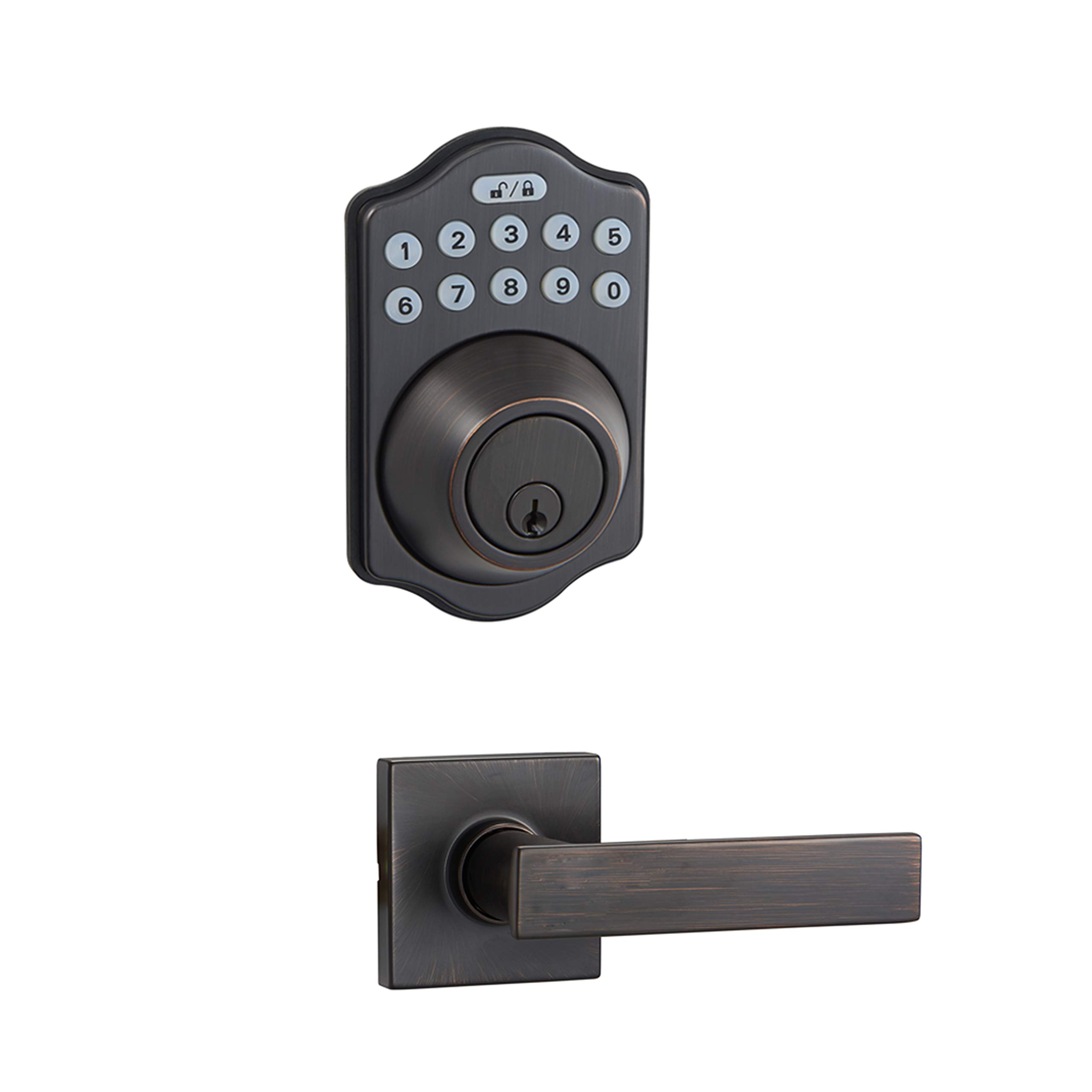 Amazon Basics Traditional Electronic Keypad Deadbolt Door Lock with Passage Lever - Oil Rubbed Bronze Finish (6-Pack) | Secure Home & Office Entry, Easy Keyless Access for Front Doors, Back Doors & Rental Properties