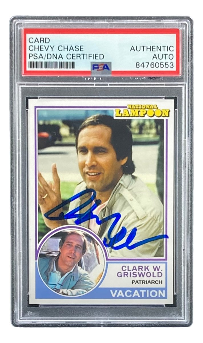 Chevy Chase Autographed National Lampoon's Vacation Trading Card - PSA/DNA Certified - Rare Collectible for Movie Memorabilia Fans & Holiday Gift Idea