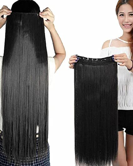 22 Inch Natural Black Straight Hair Extensions for Women & Girls – 5 Clip-in Human Hair Extensions – PHKMALL Long Hairpiece for Daily Styling & Special Occasions