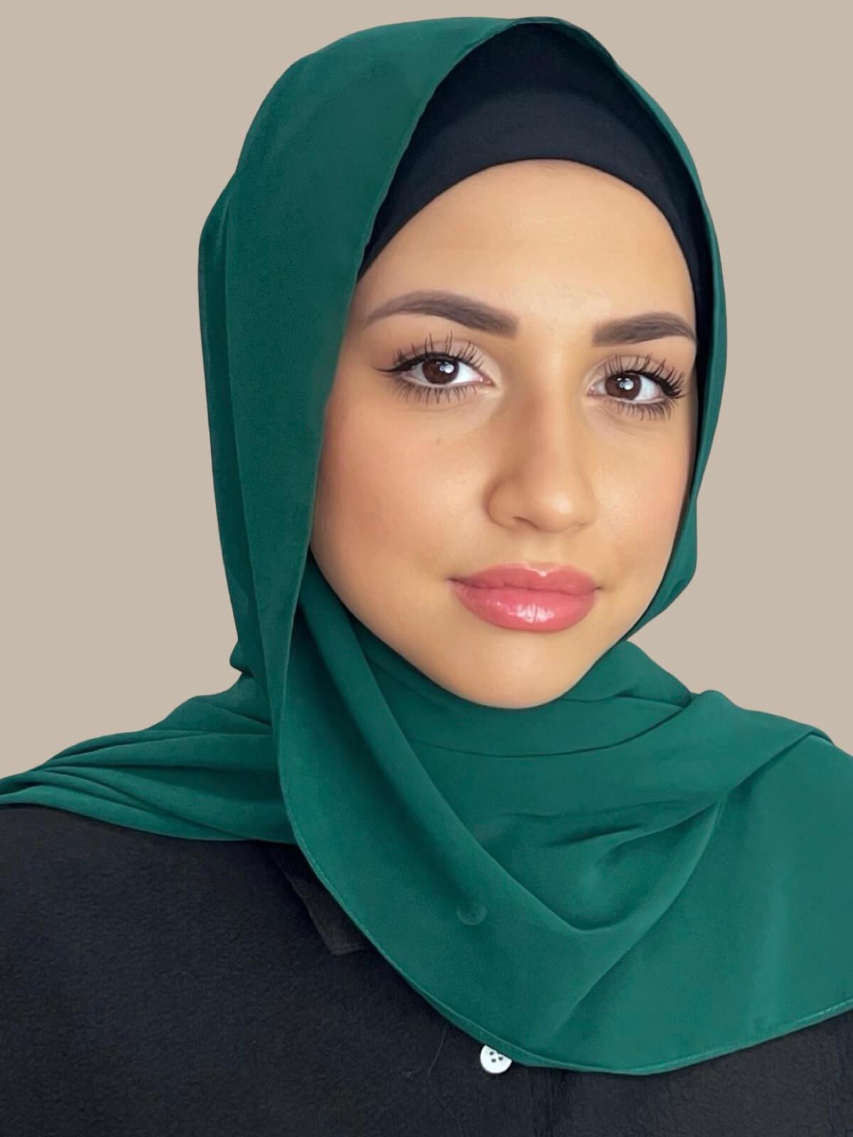 Luxury Chiffon Hijab Scarf - Soft Forest Green Muslim Headscarf for Women - Perfect for Daily Wear, Prayer & Special Occasions