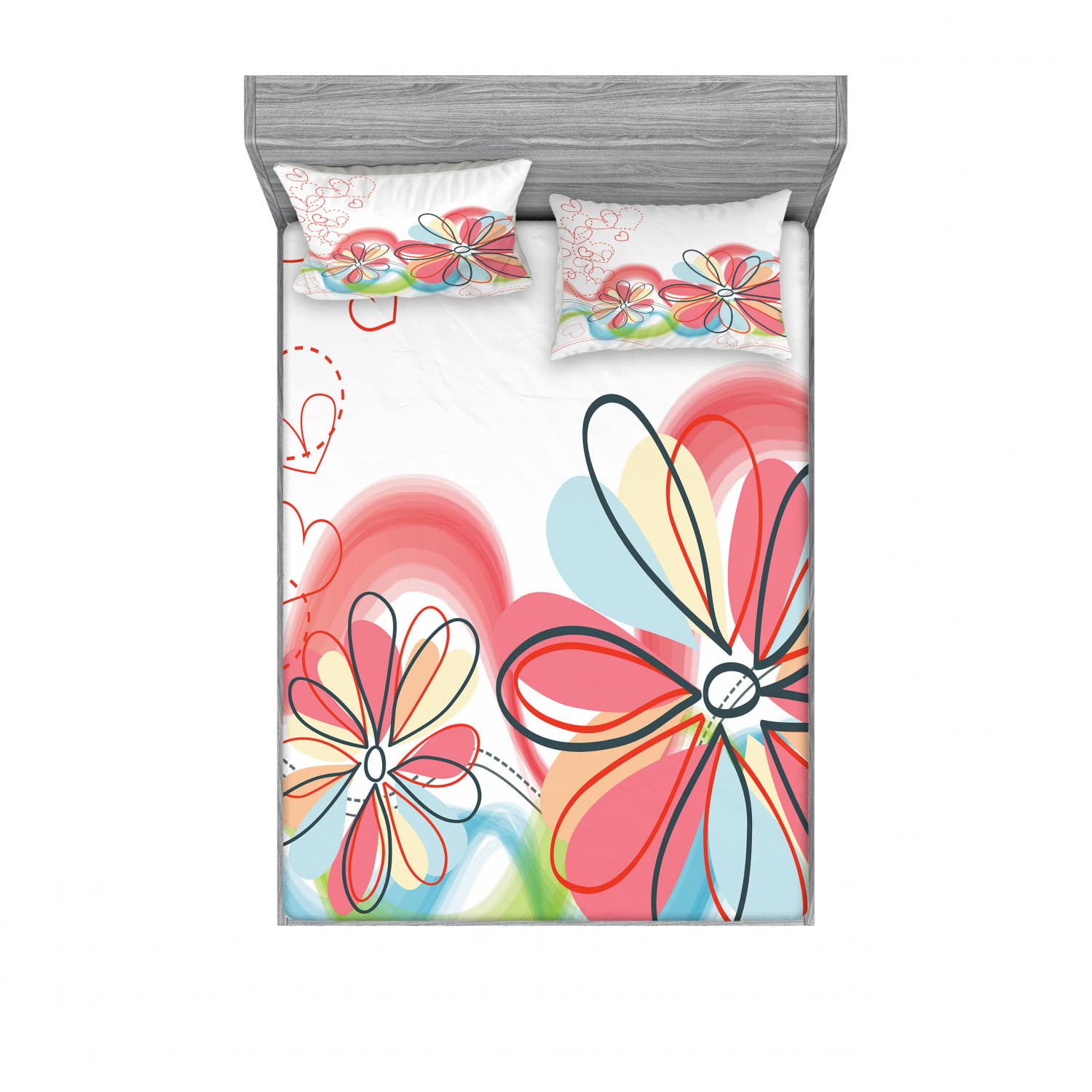 Ambesonne Floral Haze 4-Piece Queen Size Bedding Set - 2 Fitted Sheets & 2 Pillow Shams, Vibrant Multicolor Flower Pattern, Soft Microfiber Sheets for Bedroom Decor | Perfect for Guest Rooms, Master Bedrooms & Vacation Homes