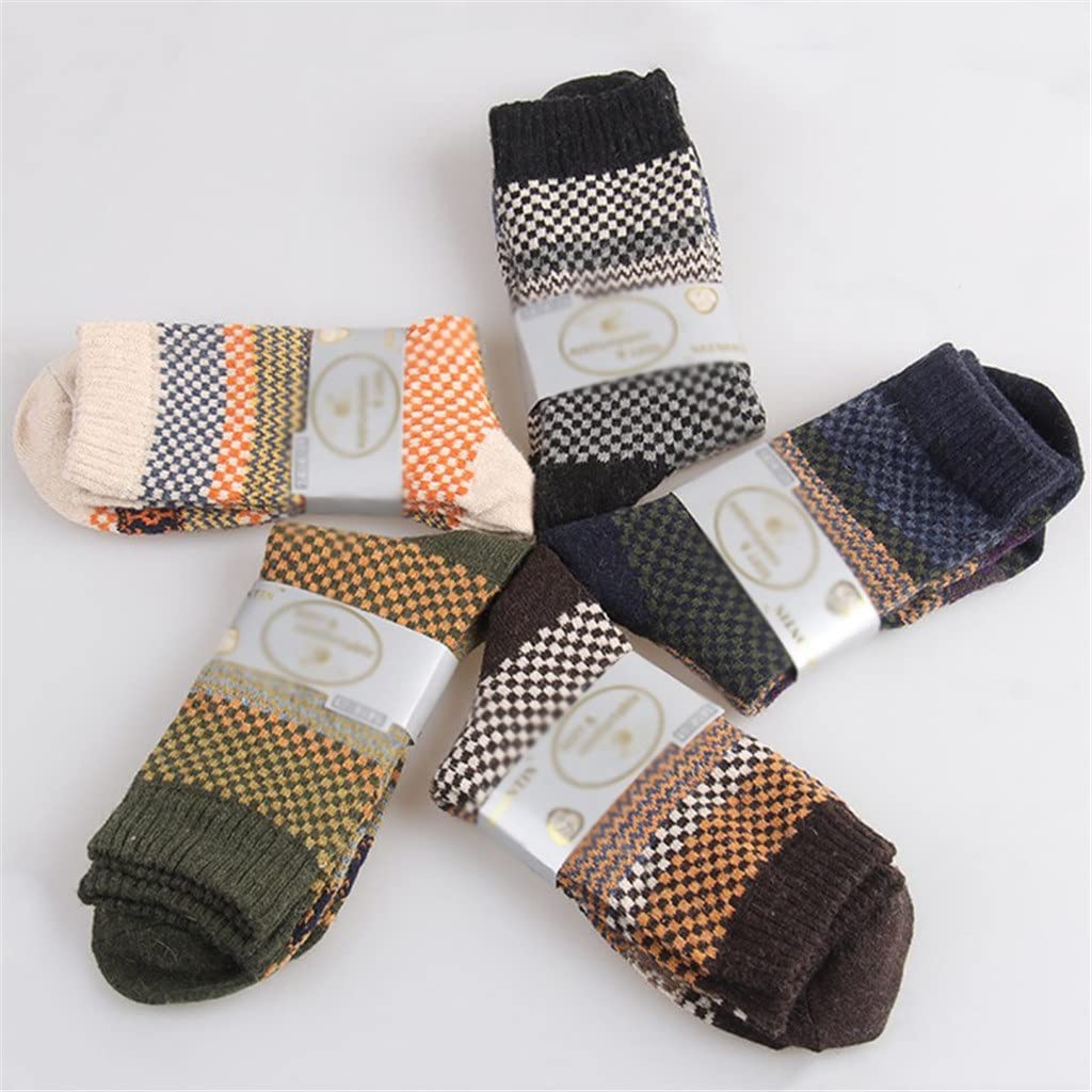 5 Pairs Men's Winter Thick Warm Wool Socks - Striped Casual & Business Socks for Men - One Size Fits Most - Perfect for Office, Outdoor Activities & Cold Weather Wear