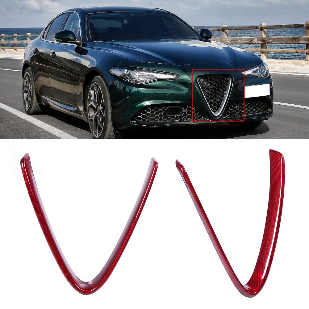 Carbon Fiber Front Grille Trim Cover for Alfa Romeo Giulia 2017-2022 | V-Shaped Red Grill Upgrade | Enhanced Sporty Look for Street & Show Cars