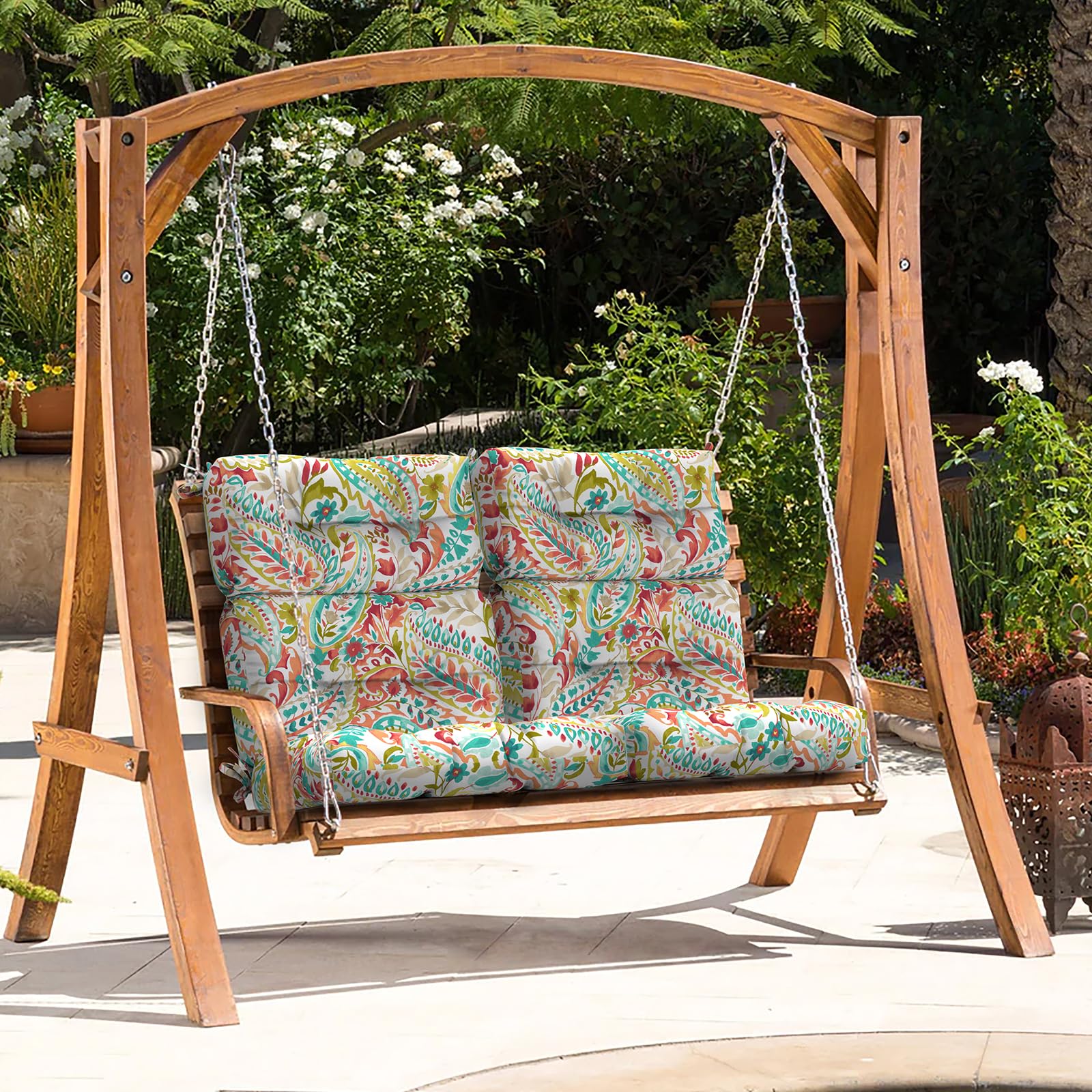 LVTXIII 2 Pack High Back Chair Cushions for Outdoor & Indoor Use - Deep Seat Patio Cushion Set with High Rebound Foam - 44”x22”x4” Paisley Design - Perfect for Rocking Chairs, Porch Swings & Garden Furniture