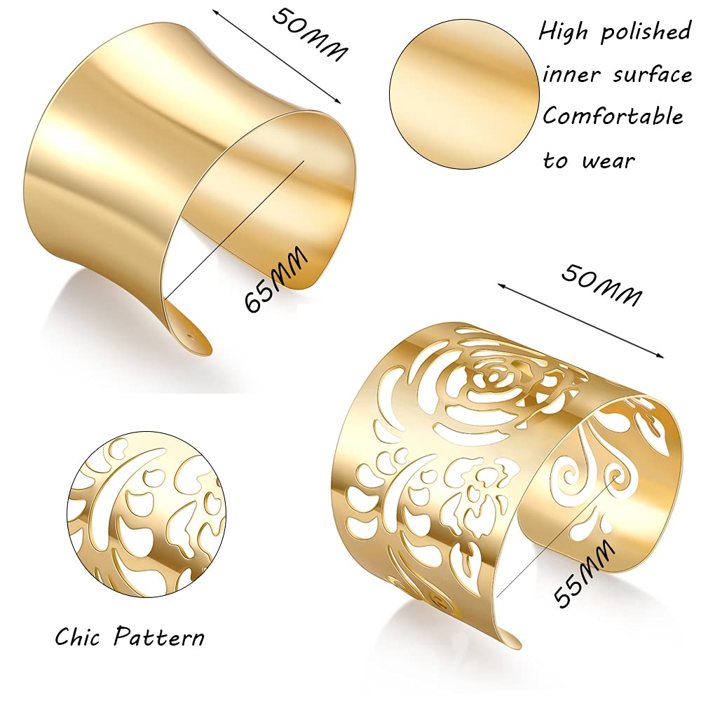 MOZAKA 6Pcs Gold Open Cuff Bangle Bracelets for Women - Adjustable Wire Wrap Wrist Cuff Bracelet Set, Perfect for Parties, Weddings & Everyday Fashion Accessories