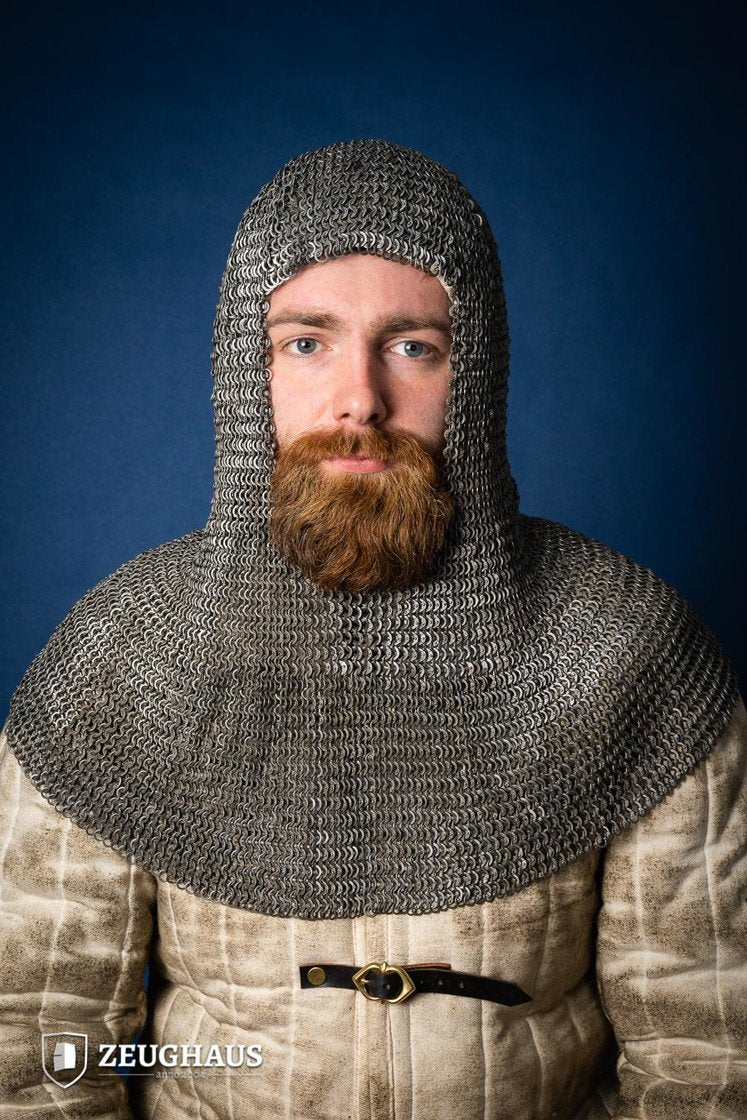 Chainmail Hood - 6mm Steel Flat Ring Riveted Medieval Armor for LARP, Cosplay & Renaissance Fairs - Oil Finished for Durability & Rust Protection
