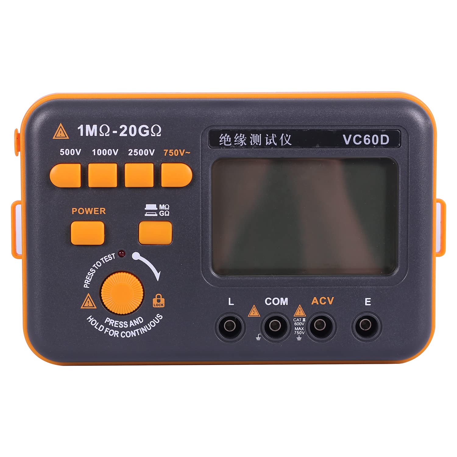 VC60D Digital Insulation Resistance Tester - 20GΩ Megohmmeter with 750V AC Voltage Measurement, LCD Display - Perfect for Electrical Maintenance, HVAC Systems & Industrial Equipment Testing