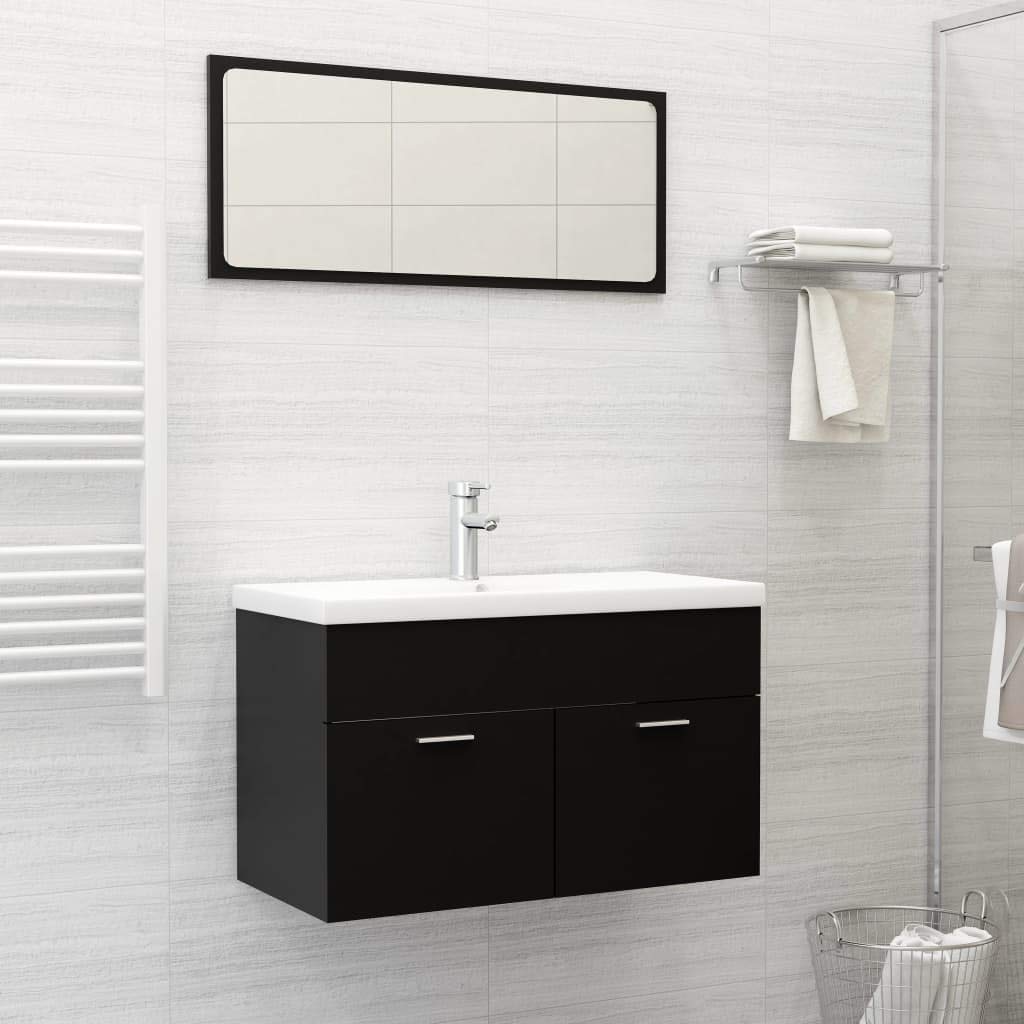 iFCOW 2-Piece Bathroom Vanity Set with Mirror - Black Chipboard Storage Cabinet for Bathroom Organization | Perfect for Small Spaces & Modern Home Decor