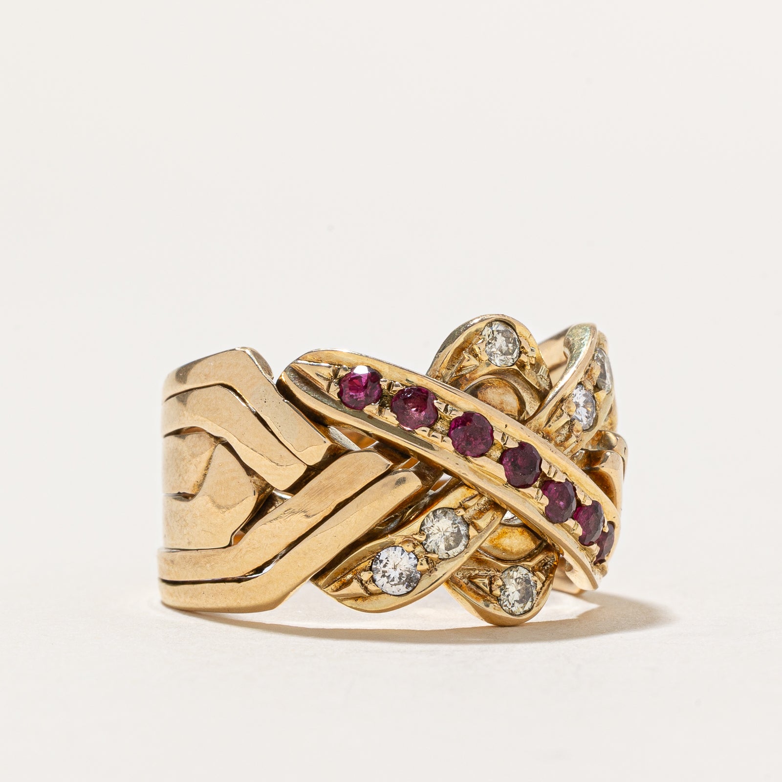 Exquisite Ruby & Diamond Puzzle Ring - 0.35ctw Ruby & 0.30ctw Diamond - Size 9.75 - Elegant Jewelry for Anniversary, Engagement & Special Occasions