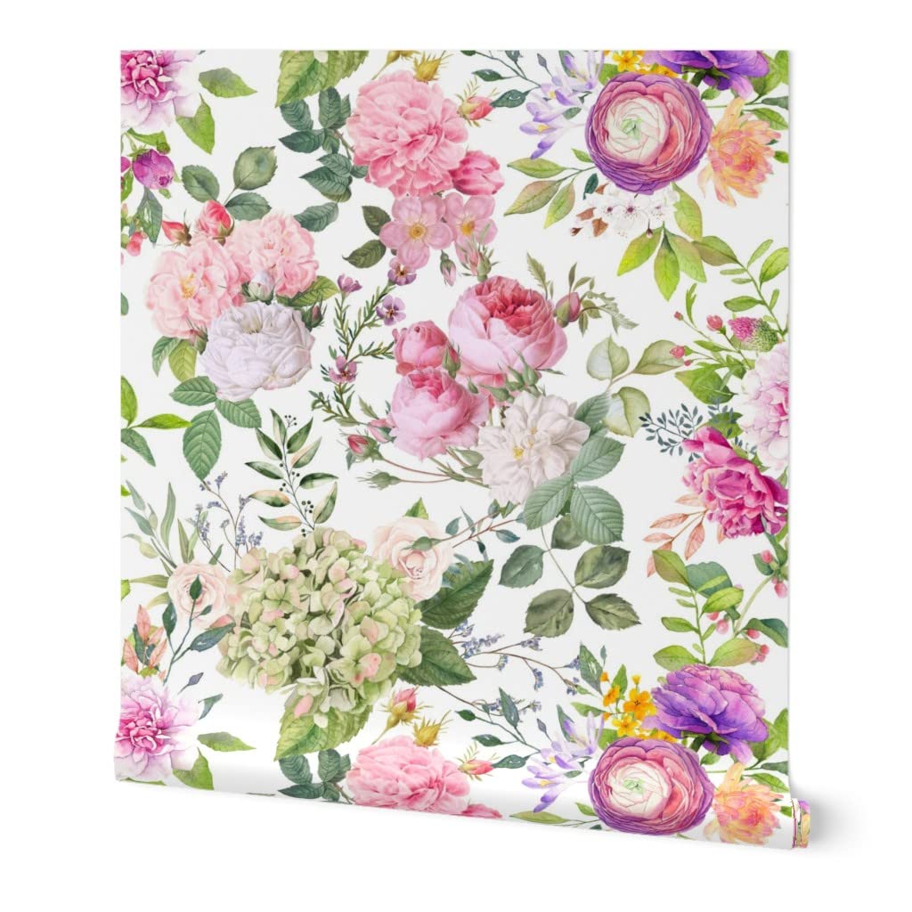 Peel & Stick Wallpaper Swatch - Romantic Pink Rose Floral Design | Removable Self-Adhesive Wallpaper for Bedroom, Nursery & Home Decor | Spoonflower Custom Wallpaper