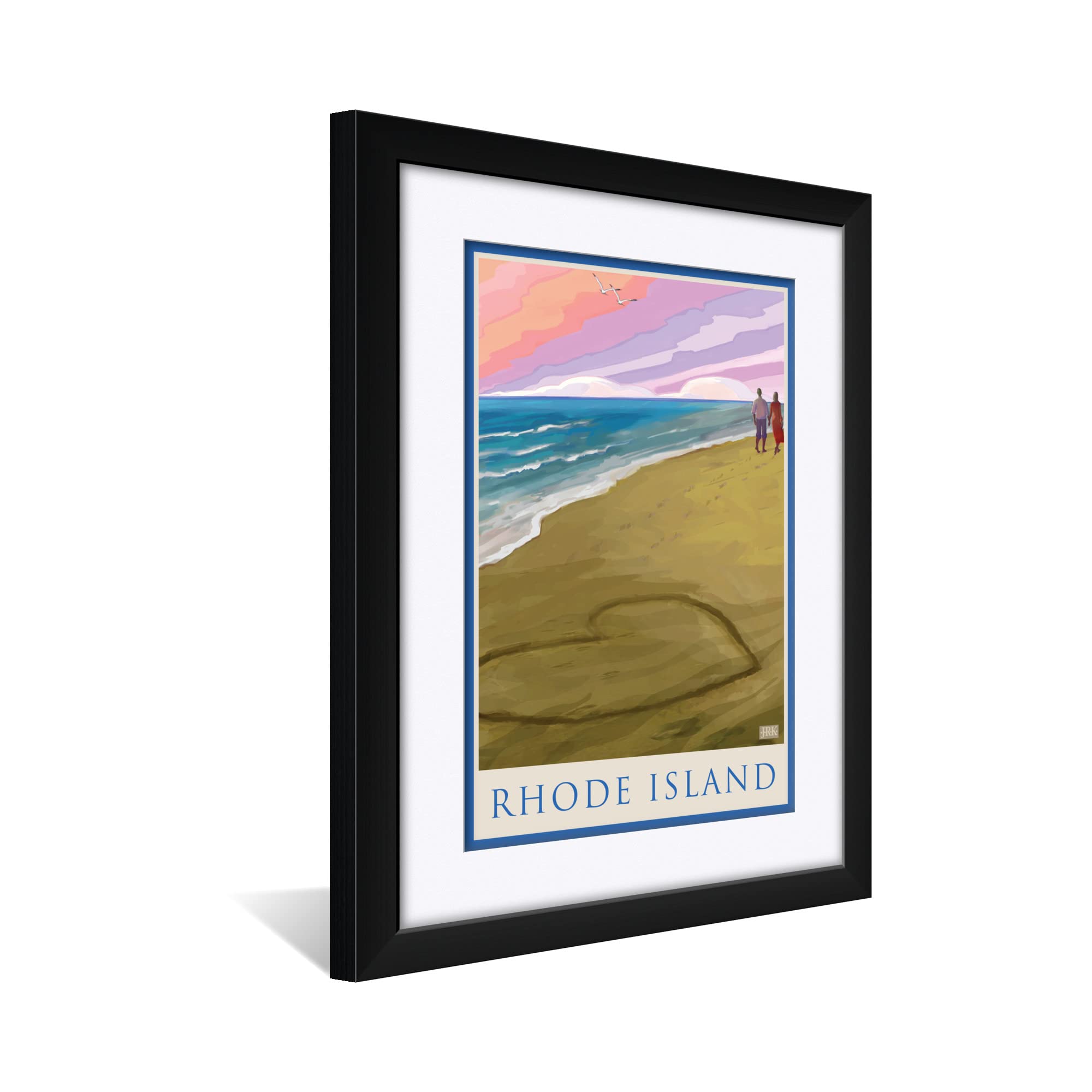 Joanne Kollman Alla Prima Painting - Rhode Island Coastal Love Art Print 18x24 Inches Professionally Framed & Matted - Perfect for Beach House Decor, Living Room Wall Art & Coastal Theme Gifts