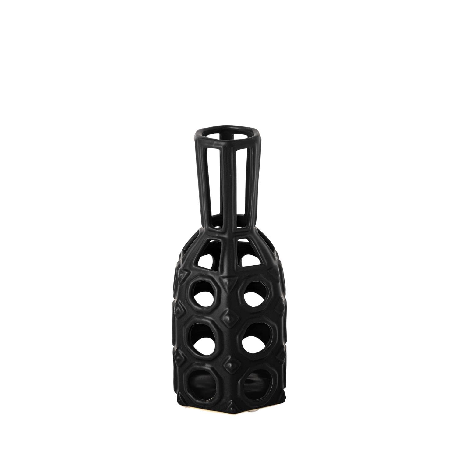 Mercana Brunel Small Black Drum-Shaped Ceramic Decorative Vase - Elegant Home Decor for Living Room, Bedroom & Office Centerpiece