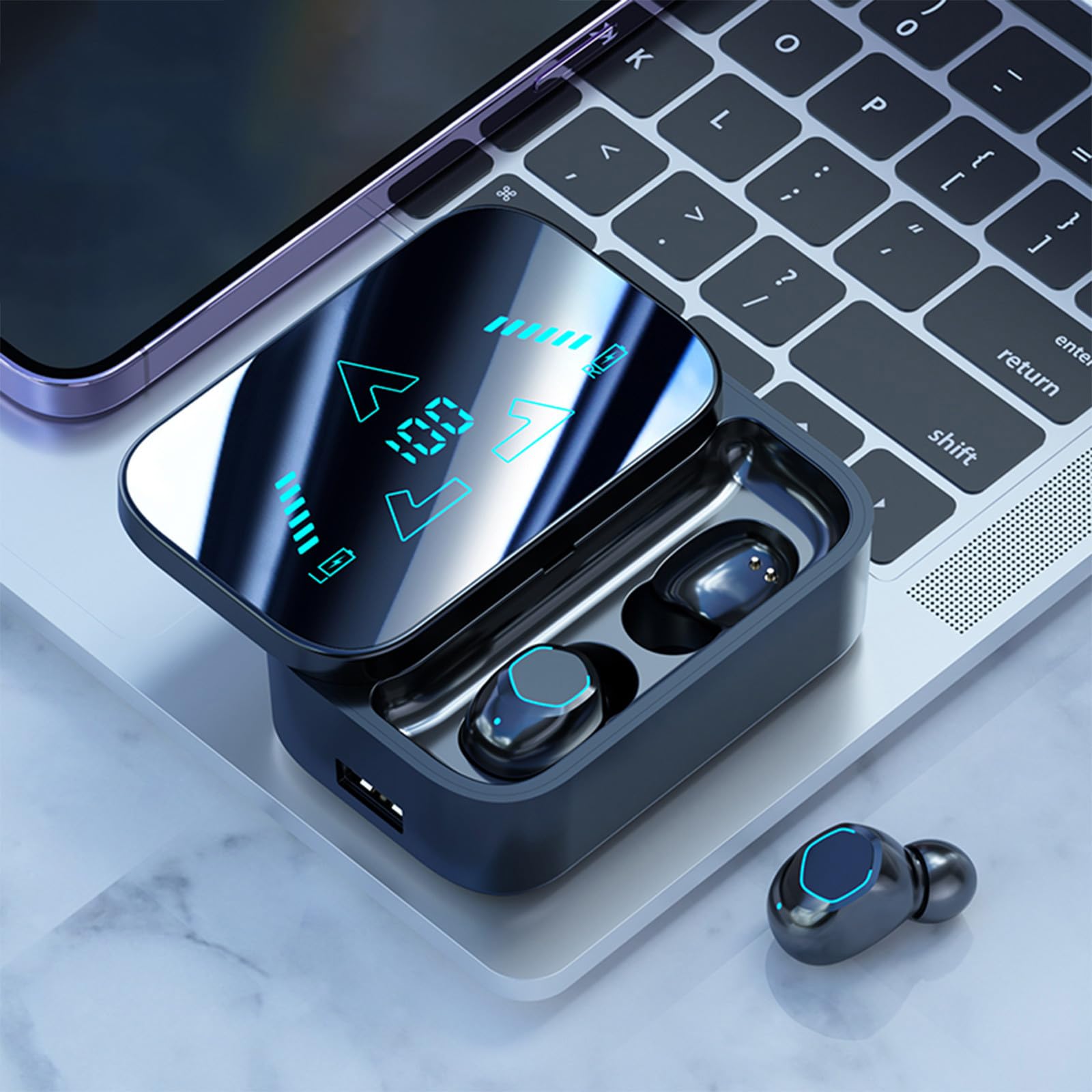 True Wireless Bluetooth Earbuds 5.3 with LED Display, Hi-Fi Sound, Noise Cancellation, Low Latency for Gaming & Calls - Perfect for Workouts, Commuting & Office Use (2024 Model)