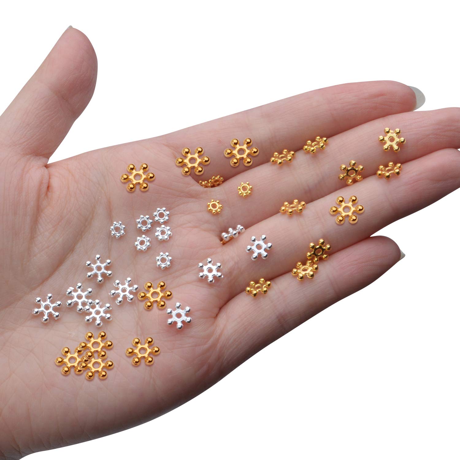 600pcs 4mm/6mm/8mm Alloy Flower Jewelry Spacer Beads - Silver & Gold Metal Charms for DIY Bracelets, Necklaces, Jewelry Making - Perfect for Crafting, Gifts & Boho Style Accessories