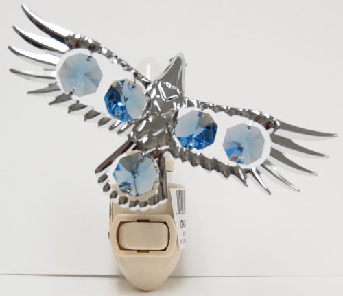 Bald Eagle Night Light with Genuine Blue Swarovski Austrian Crystals - Soothing Bedroom & Nursery Night Light for Kids and Adults