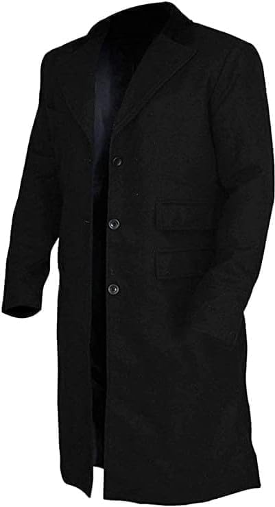 Men's Black Wool Long Trench Coat - Winter Warm Overcoat for Business & Casual Wear | Waterproof Windproof Outerwear for Office, Travel & Daily Use