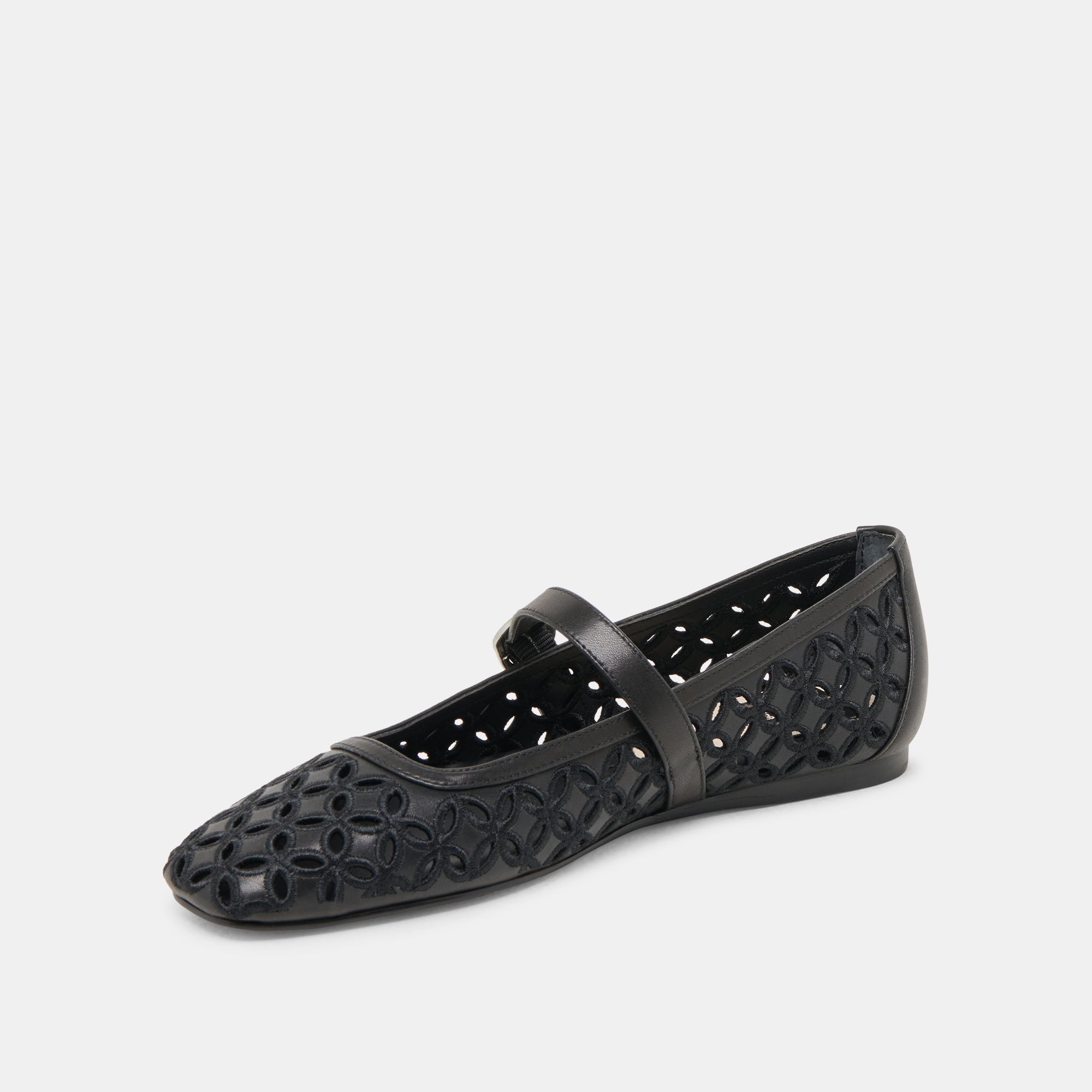 RODNI Black Leather Ballet Flats with Eyelet Perforations - Comfortable Women's Shoes for Work, Casual Wear & Dance