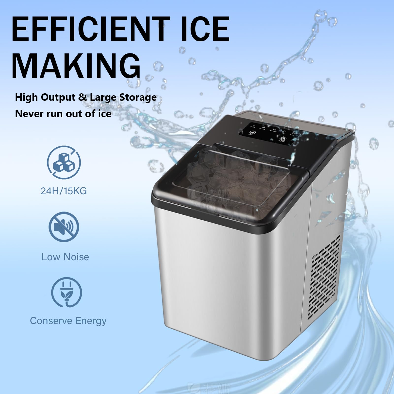 Portable Countertop Nugget Ice Maker - 34Lbs/24H Chewable Pebble Ice Machine with Self-Cleaning Function, Stainless Steel Sonic Ice Maker Ready in 6 Minutes for Home, Kitchen, Office - Perfect for Cocktails, Sodas, and Beverage Stations